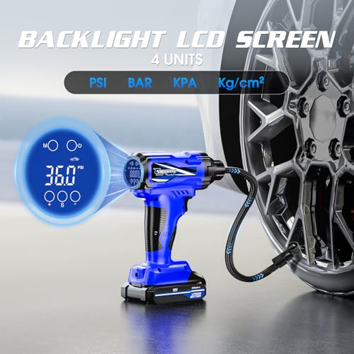 Compresseur d'air portable pour gonfleur de pneu avec batterie rechargeable en Lithium-ion 150 PSI ave jauge.