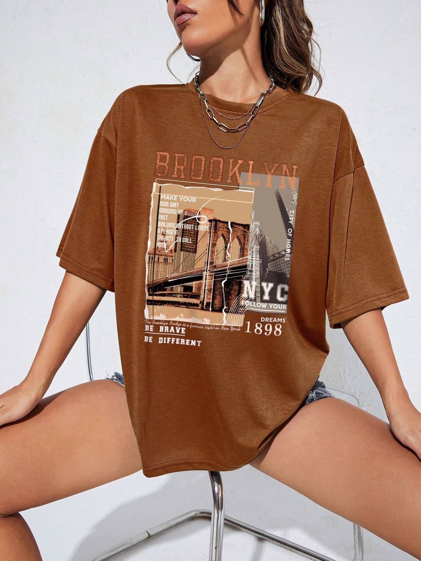 Ezwear Street View and Slogan Graphic Drop Shoulder Tee