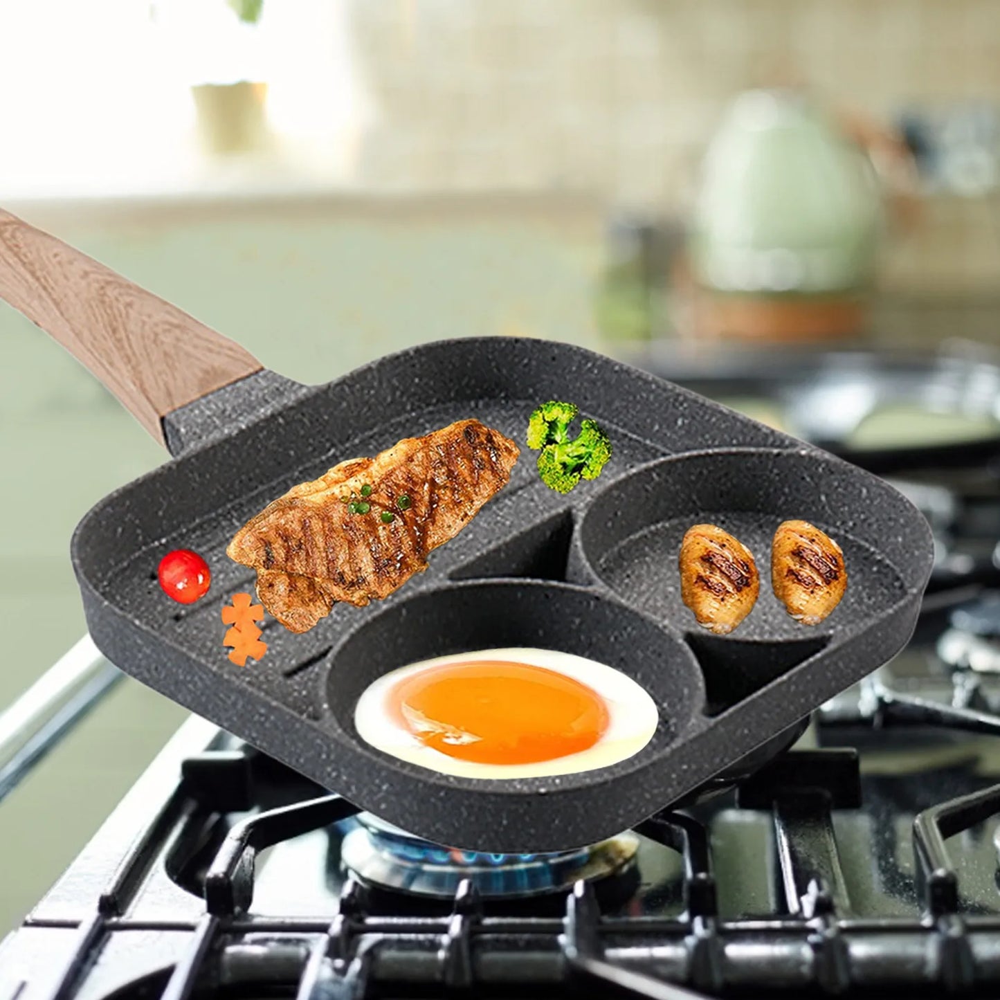 Egg Frying Pan Steaks Pan Food-Grade Aluminum Alloy with Non-Stick Coating Egg Cooker Pan for Making Breakfast
