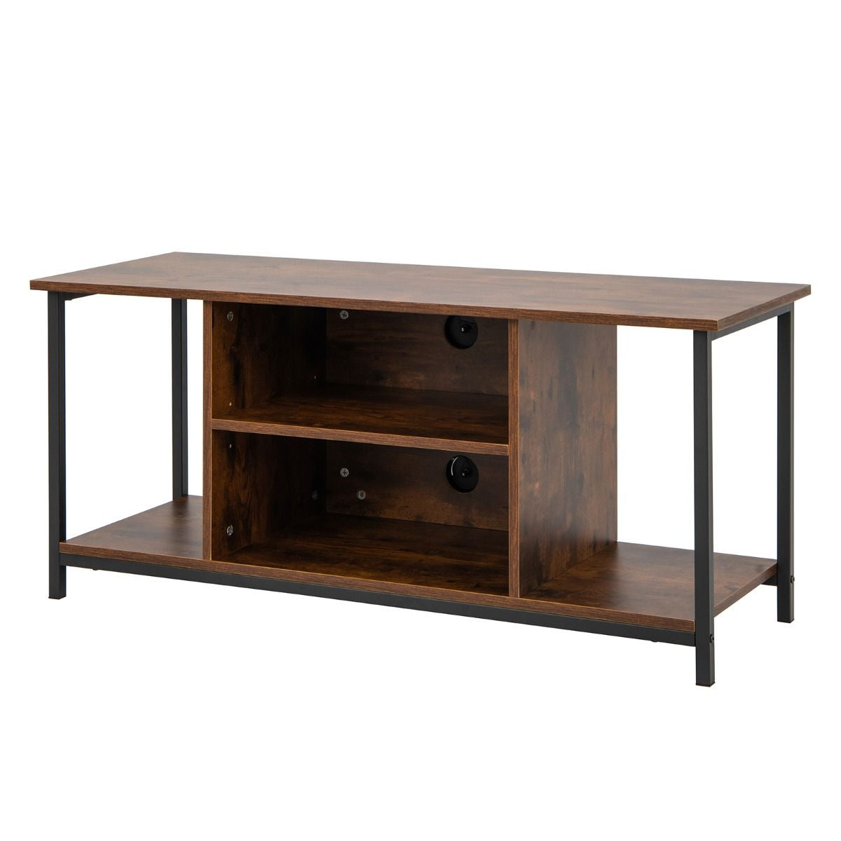 Meuble TV Support De Télévision Jusqu'À 50 Pouces Avec Etagère Réglable Et 2 Trous Des Câbles Pour Salon Chambre Marron