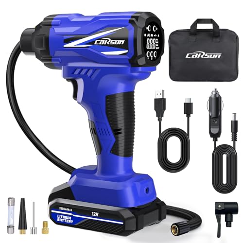 Compresseur d'air portable pour gonfleur de pneu  avec batterie rechargeable en Lithium-ion  150 PSI ave jauge.