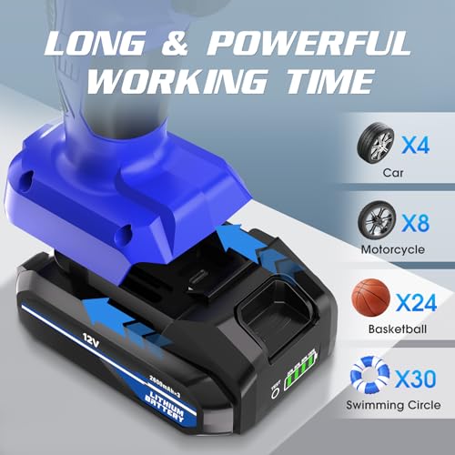 Compresseur d'air portable pour gonfleur de pneu  avec batterie rechargeable en Lithium-ion  150 PSI ave jauge.