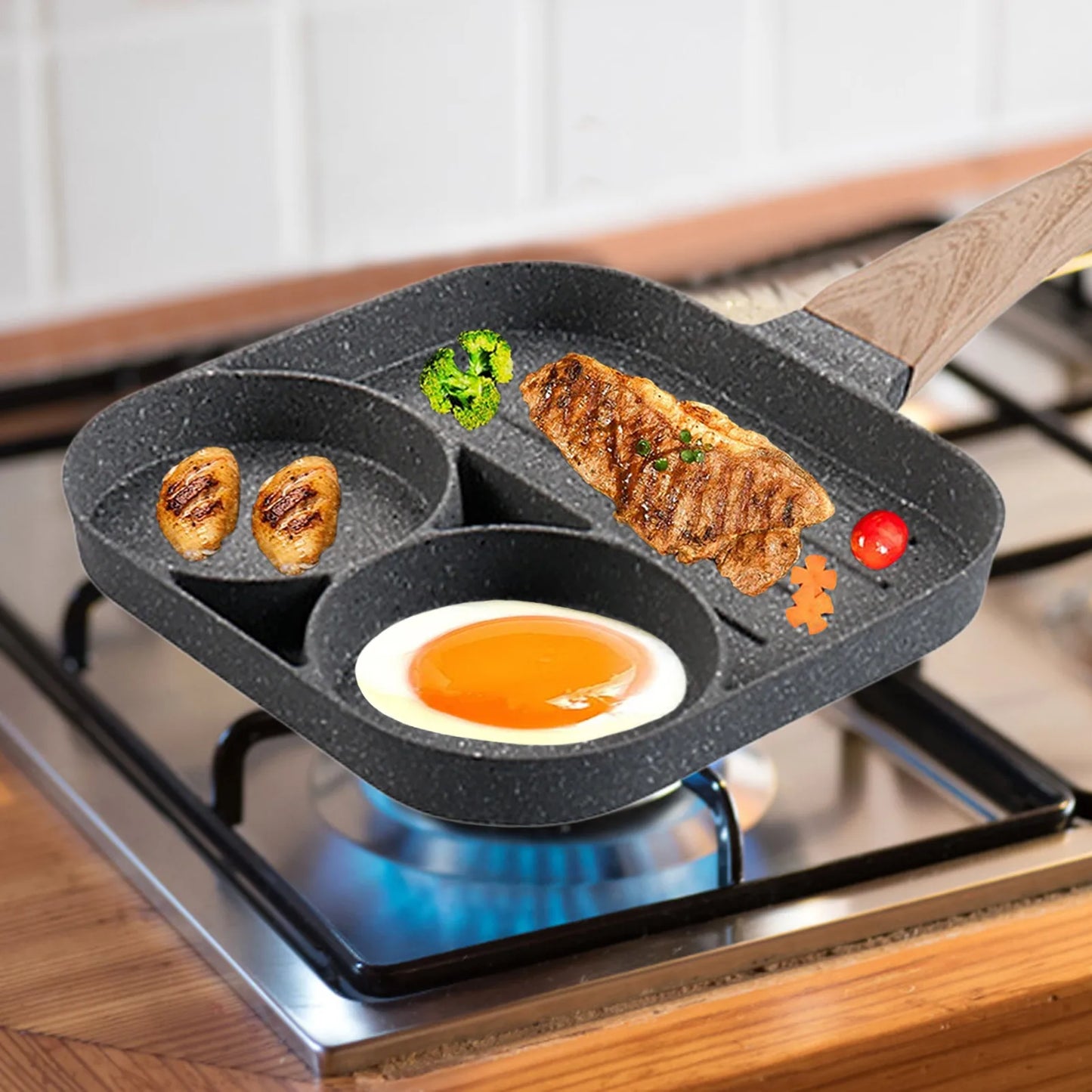 Egg Frying Pan Steaks Pan Food-Grade Aluminum Alloy with Non-Stick Coating Egg Cooker Pan for Making Breakfast