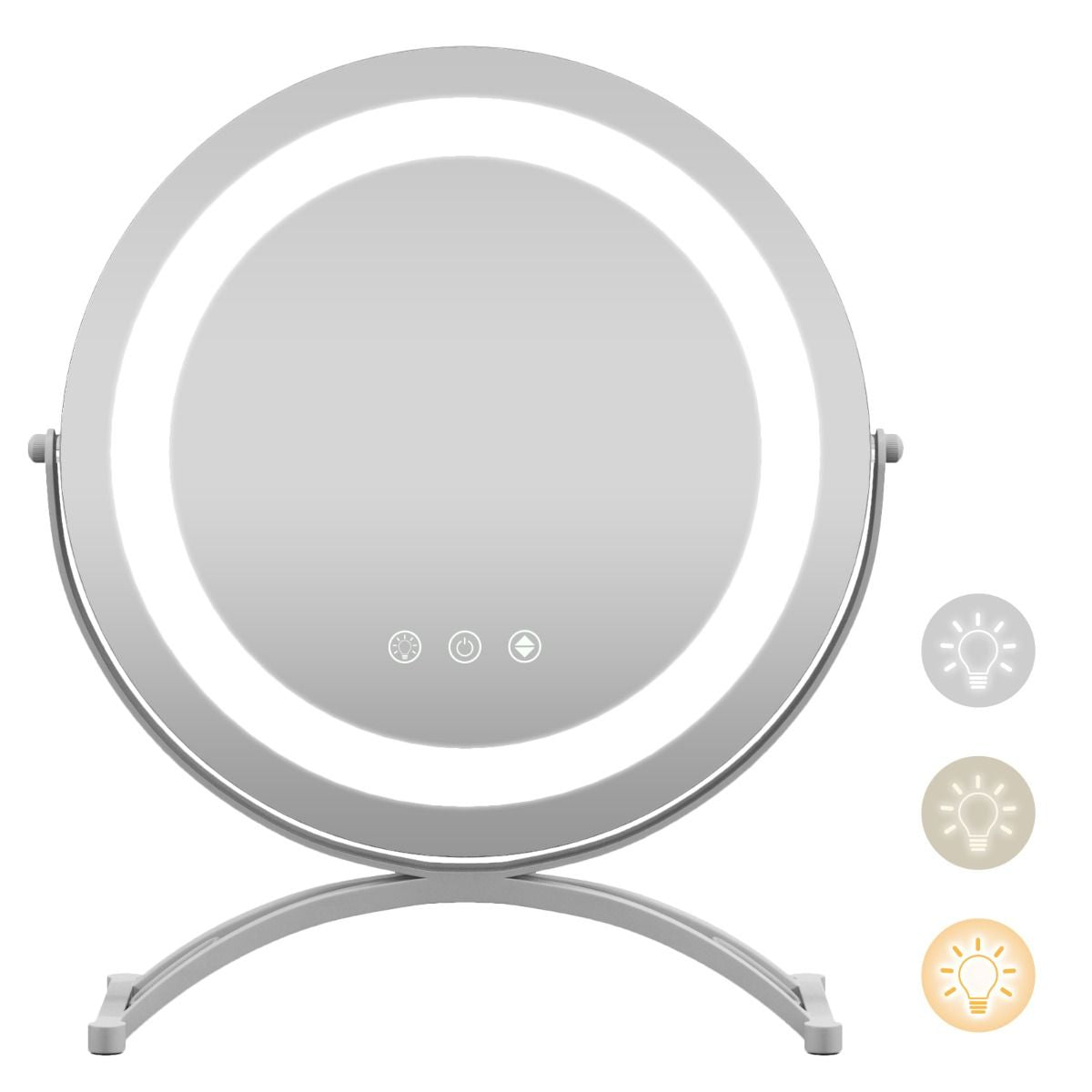 Miroir Maquillage Rond 30CM Lumière LED Réglable Écran Tactile Rotation À 360° Fonction Mémoire Support En Métal