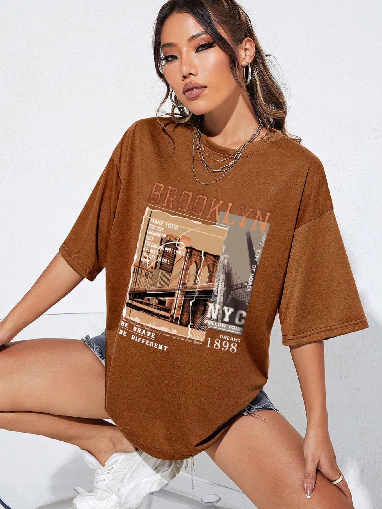 Ezwear Street View and Slogan Graphic Drop Shoulder Tee