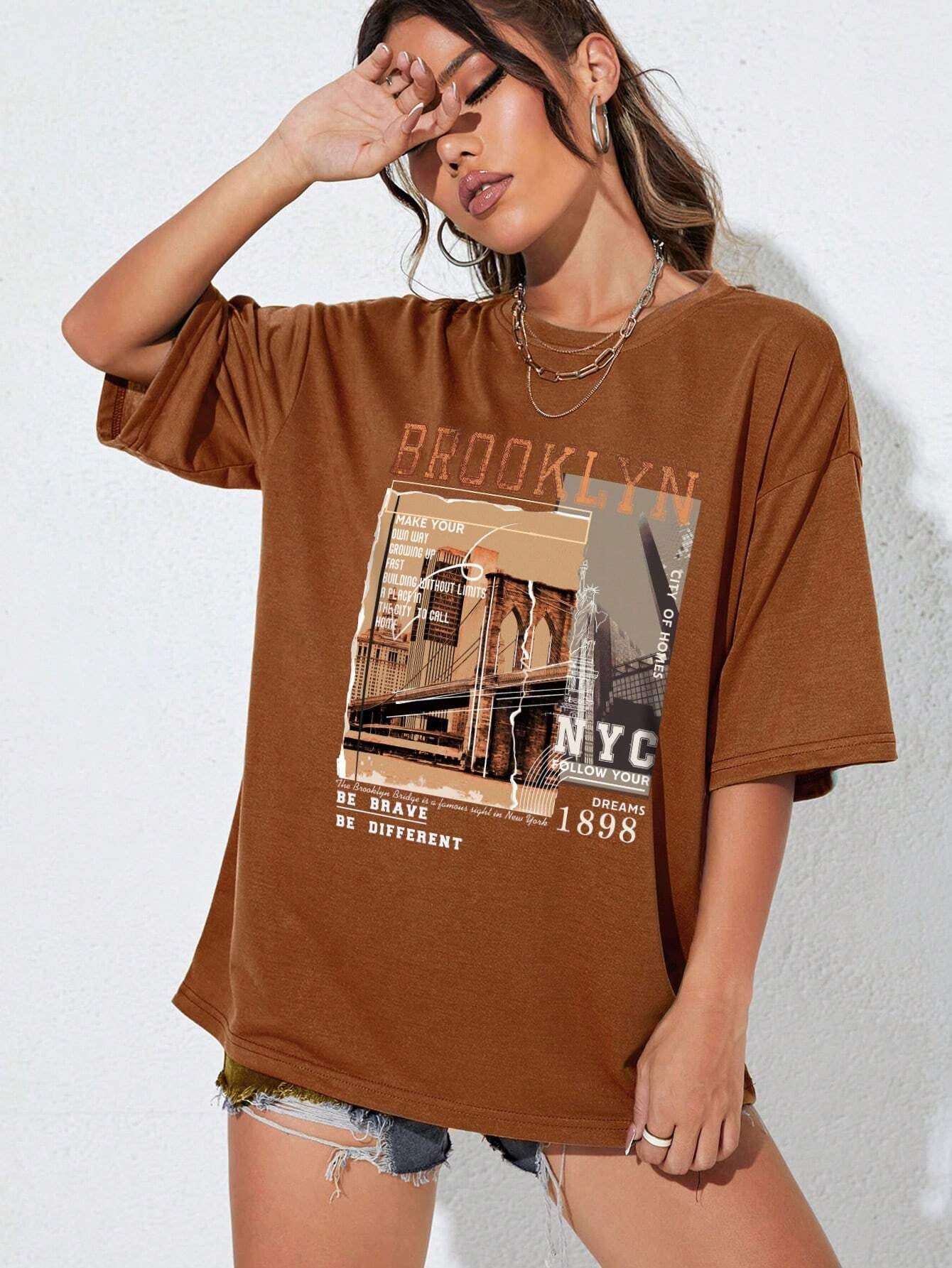 Ezwear Street View and Slogan Graphic Drop Shoulder Tee