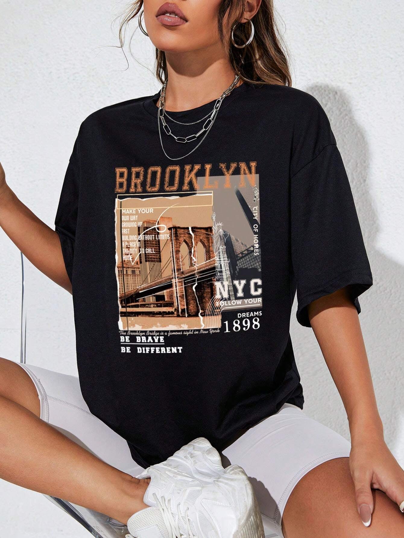 Ezwear Street View and Slogan Graphic Drop Shoulder Tee