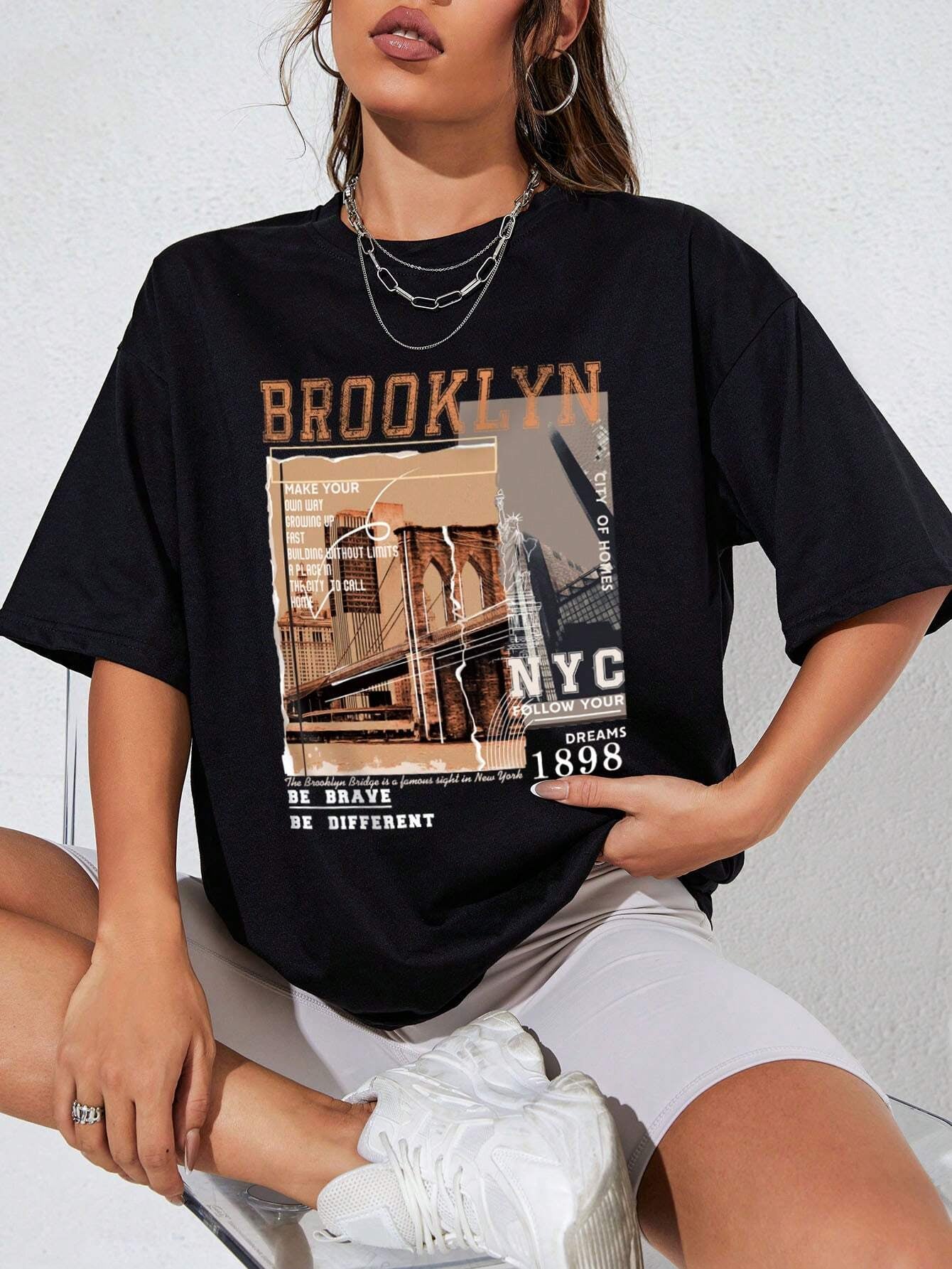 Ezwear Street View and Slogan Graphic Drop Shoulder Tee