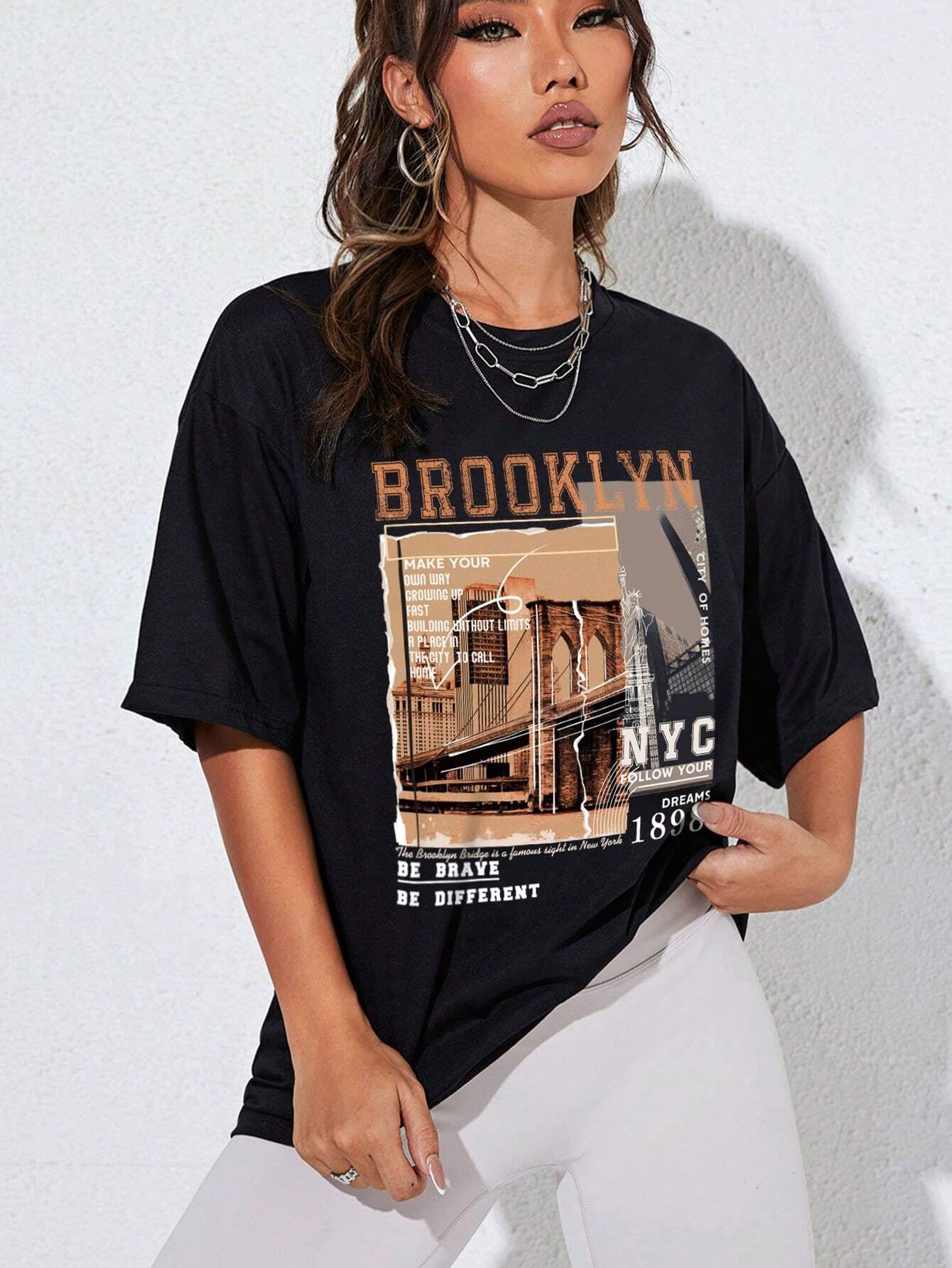 Ezwear Street View and Slogan Graphic Drop Shoulder Tee