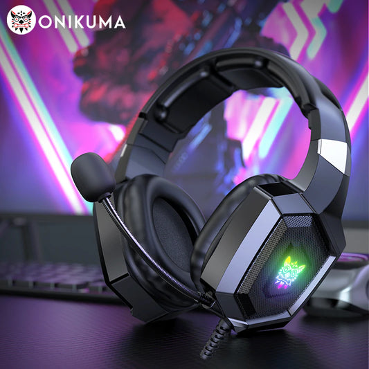 K8 Gaming Headphones with Flexible HD Mic RGB Light Surround Sound Over-Ear Wired Headset Gamer for PC Gaming Xbox